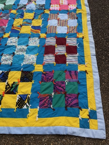 Vintage Quilt Handmade Full Size Colorful Checkerboard 86x75 Original Owner - Picture 2 of 7