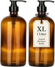 32 Ounce Glass Shampoo and Conditioner Dispenser Bottle with Pump, Shower - 1