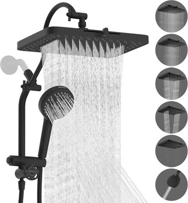 Hibbent Black 13'' Rain Shower Head Handheld Combo High Pressure 5 Spray