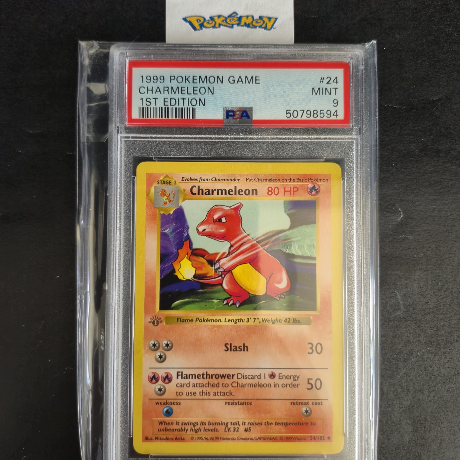 First Edition 1999 Pokemon Base Set 24/102 Charmeleon PSA Mint 9
