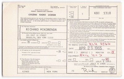 Vintage 1963 FCC Citizens Radio License - Brooklyn NY - Call Sign KBI 5318