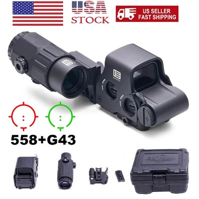 OUTDOORS-ONLINE G43 3X Sight Magnifier with Switch Side QD Mount + 558 Red/Green Dot Sight Scope