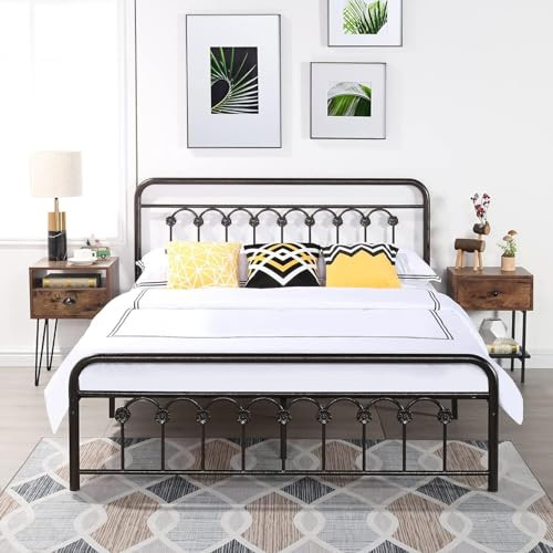 Queen Size Metal Bed Frame with Headboard & Footboard, Sturdy Platform, Mattress Ready  