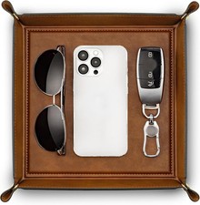 VLANDO PU Leather Valet Tray for Men Women, 28 × 28 cm Large Bedside Organiser