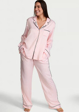Victoria's Secret Signature Satin Long Pajama Set, Pretty Blossom Iconic Stripes