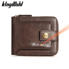 New Short Men Wallets Name Engraving Vintage Card Holder Zipper Male Wallet High