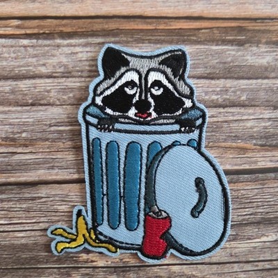 Raccoon In Garbage Trash Panda Silly Punk Rock Iron On Patch