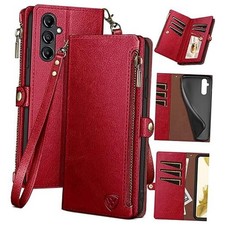 for Samsung Galaxy A14 5G Wallet case with Zipper Zipper Case Red-Zipper Case