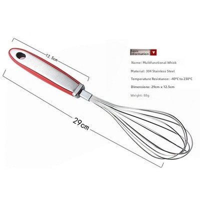 304 SS 12 Zoll Hand Schneebesen mit bequemem Gummigriff für Backaufgaben