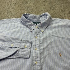 Ralph Lauren Oxford Shirt Men Big 4X Blue Striped OCBD Classic Fit