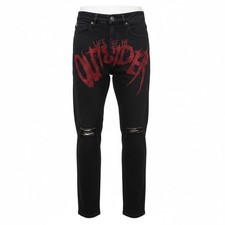 Outsider Black Denim Jeans Mens 29 Blood Rhinestone Distress Slim Fit