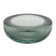 MCM Whitefriars Green Controlled Bubble Glass Bowl 10cm Trinket Dish Ashtray