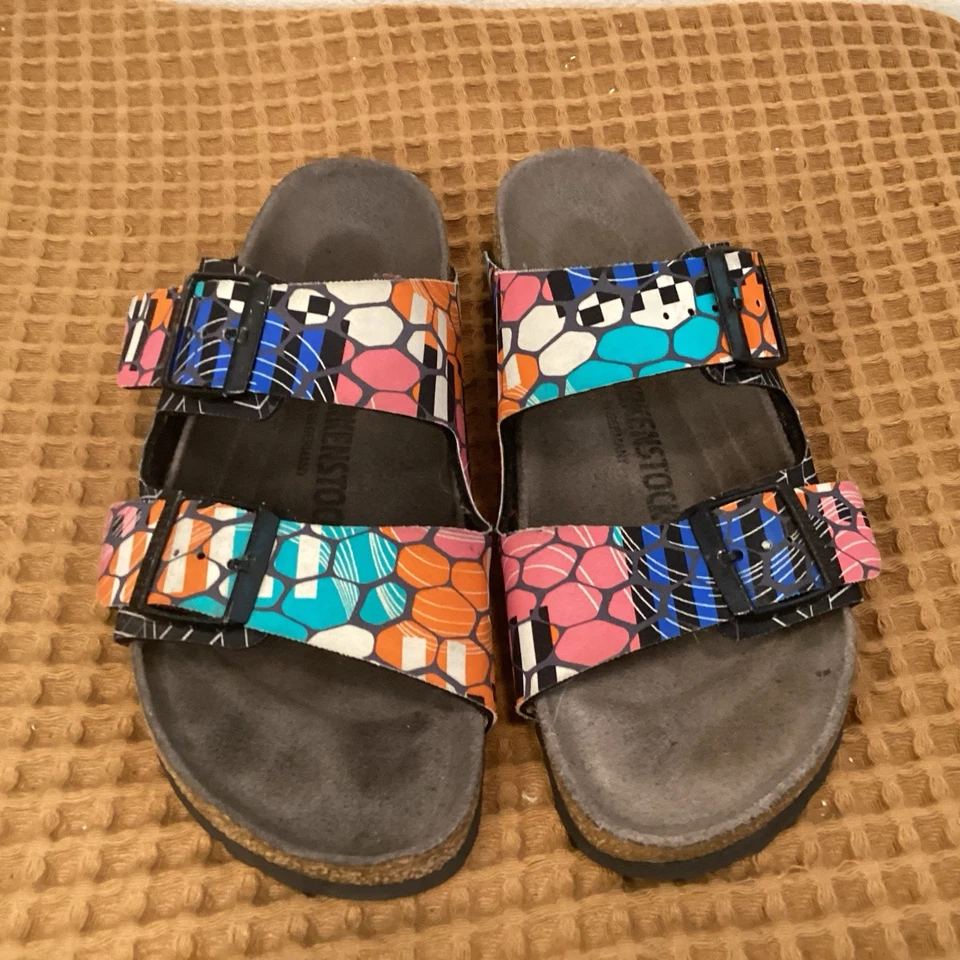 Birkenstock Arizona Multicolor Geo Print Women’s Size 39 US 8 Sandals Slides - Image 2 of 4