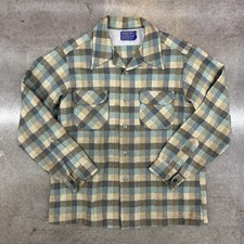 Vintage 1960s 70s Pendleton Loop Collar Plaid Tartan Board Shirt Wool USA Made L