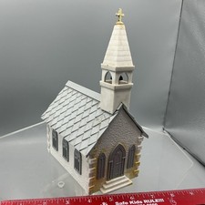 PLASTICVILLE O SCALE~ CHURCH~WHITE WITH Gray ROOF WINDOWS & DOORS