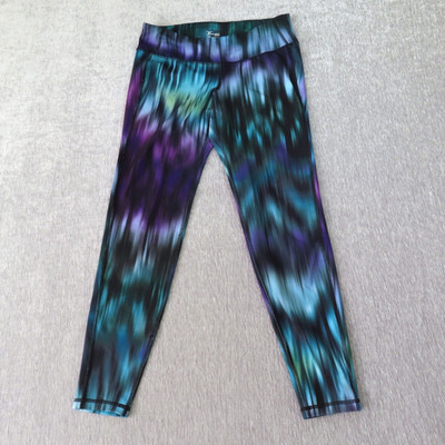 Old Navy Active Leggings Women L Black Green Abstract Mid Rise Athletic Yoga Gym