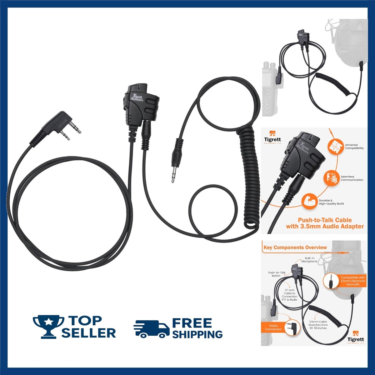 Tigrett Outdoors SMC Push-To-Talk Cable W/ 3.5Mm Audio Cable