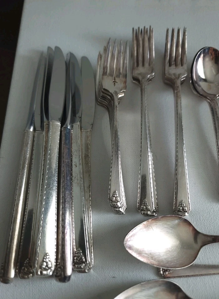 Oneida Prestige Plato de Plata 1945 Burdeos 81 Piezas Juego de Servir Plato de Plata Foto 2 de 4