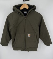 Carhartt Active Jacket Washed Duck Canvas Quilted Youth Small 7-8 Dark Green