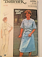 Butterick 4699 Dress Top Pants Belt Sewing Pattern Ladies 12 VTG 70's UC Fast