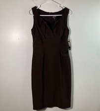 Womens Adrianna Papell V Neck Side Ruched Dress Brown 6 NWT