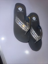 Yellow Box Black Rhinestone Embellished Flip Flops