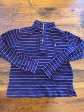 Polo Ralph Lauren Boys Navy Red Stripe Pullover Quarter Zip Sz 8