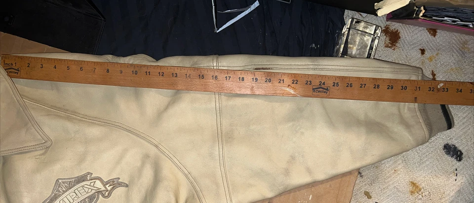 Винтажный подлинный «AVIREX U.S.A.» 100% тяжелая кожа Varsity куртка бежевый 6XL-XXXXXXL - Изображение 3 из 4