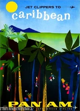 Jet Clippers to Caribbean Islands Beach Vintage Travel Advertisement Art Poster 
