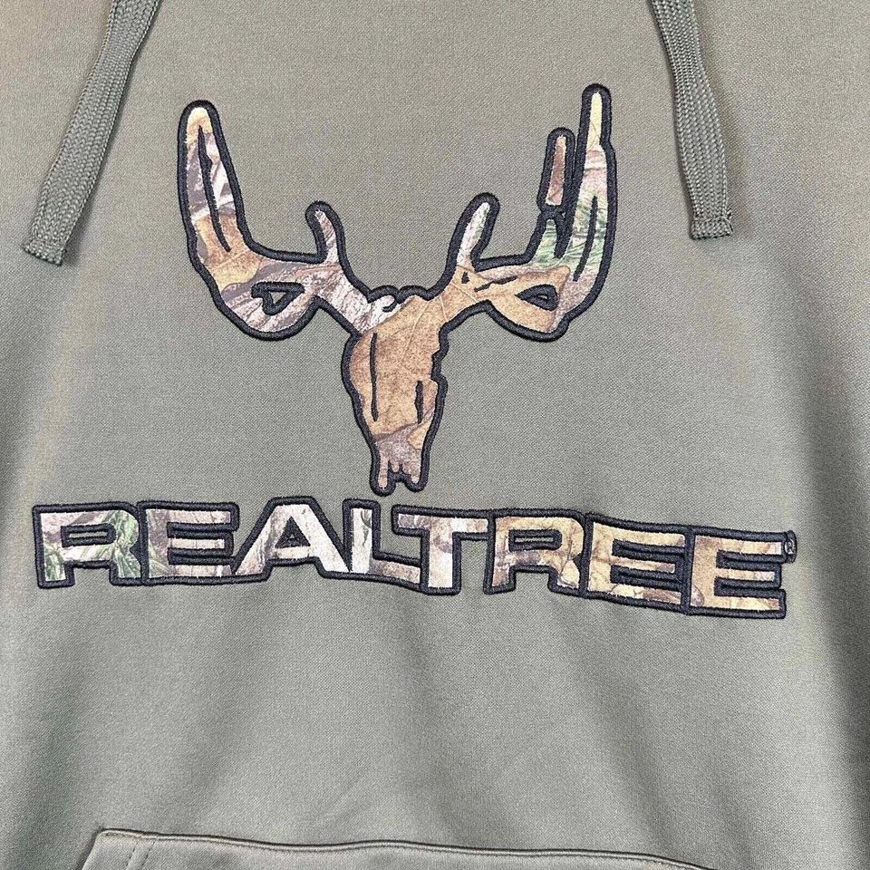 REALTREE Buckhorn River Hoodie Mens M Olive Green Hooded Sweatshirt Hunting - Image 2 of 4