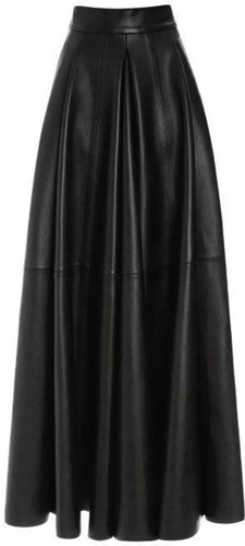 Women's Black Genuine Lambskin Leather Maxi Skirt Leather Outfit Ankle Skirt
