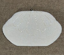 AWESOME Antique Ivory Micro Glass Bead Purse with Kiss Closure Made in Japan