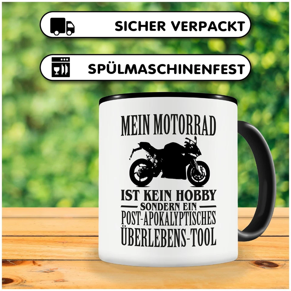 ® Tasse à café avec inscription en allemand « Mein Motorrad ist kein Hobby » - Photo 4/4