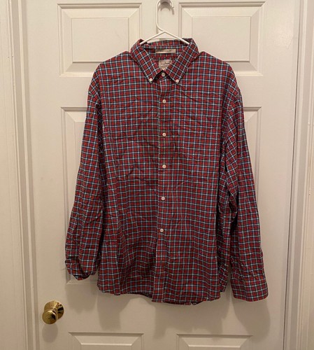 L.L. Bean Men's 100% Cotton Blue Red Yellow Plaid Button Front Shirt XL