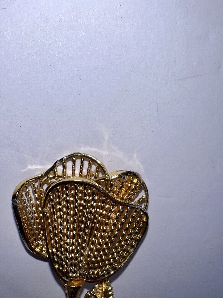 Gold Tone Mesh Long Stem Petal Flower Fashion Brooch Scarf Lapel Pin