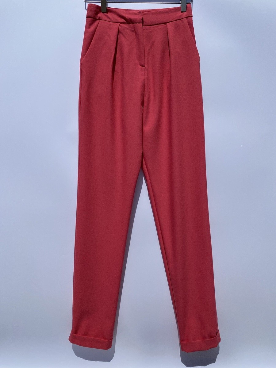 Asos Pink High Rise Cigarette Pants Pleated Front Slash Pocket 2