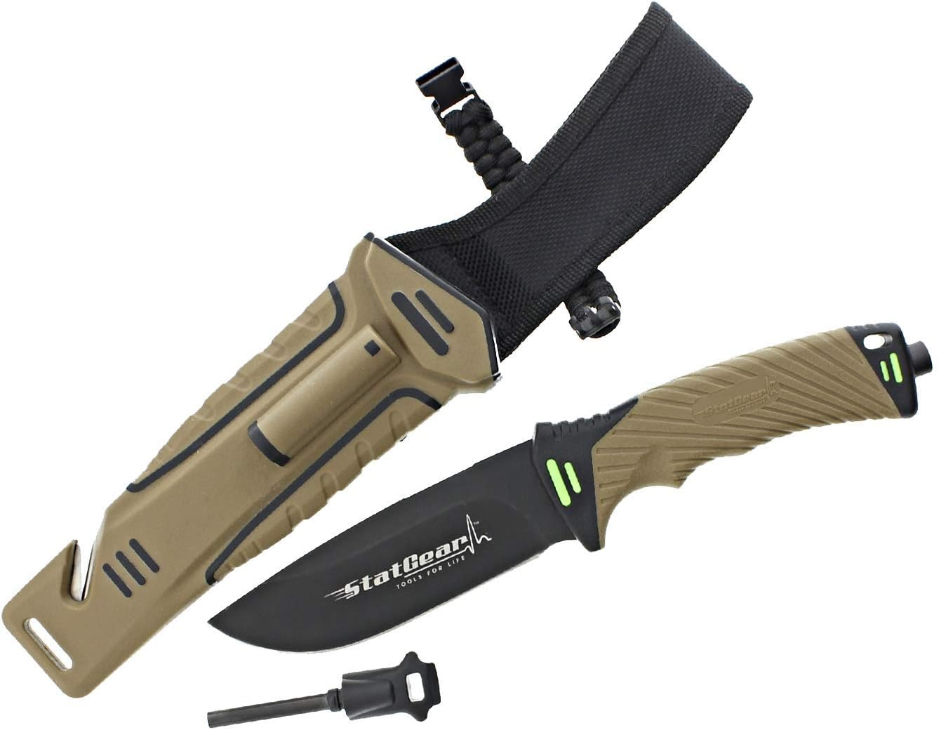 Surviv-All Fixed-Blade Bowie Knife with Sheath Firestarter Sharpener and Paracord