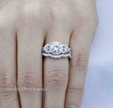 Lab Created 1.55CT Round Cut Diamond Engagement Ring Set 14K White Gold Finish