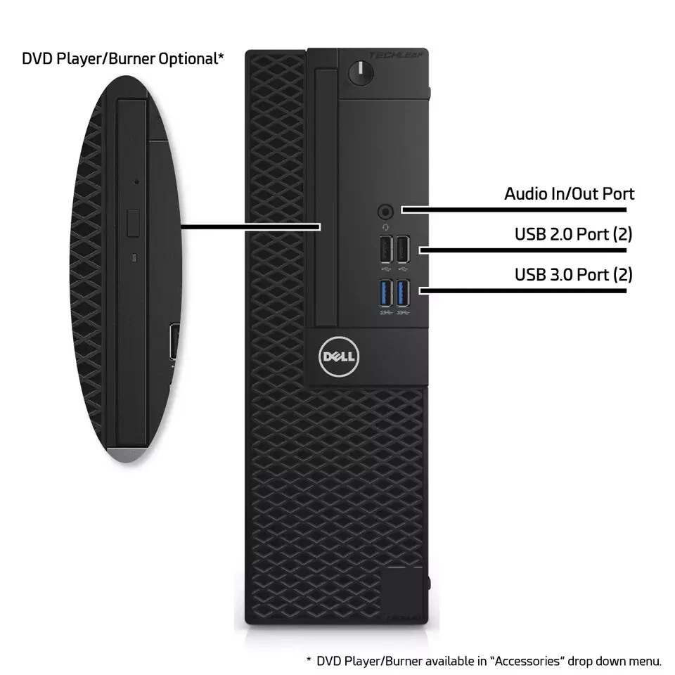 Dell 3050 Desktop Computer PC SFF Core i3 8GB RAM 500GB HDD Windows 10 Wi-Fi DVD - Image 2 of 4