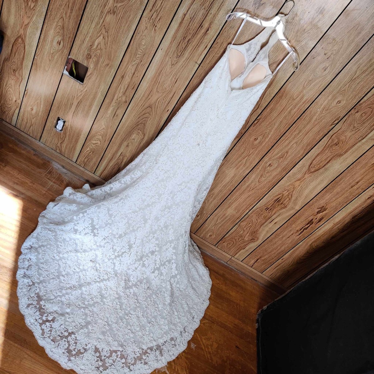 david's bridal halter wedding dress Ivory Style T9512 Sz 4 Sash Lace -GOOD COND simple halter neck wedding dress
