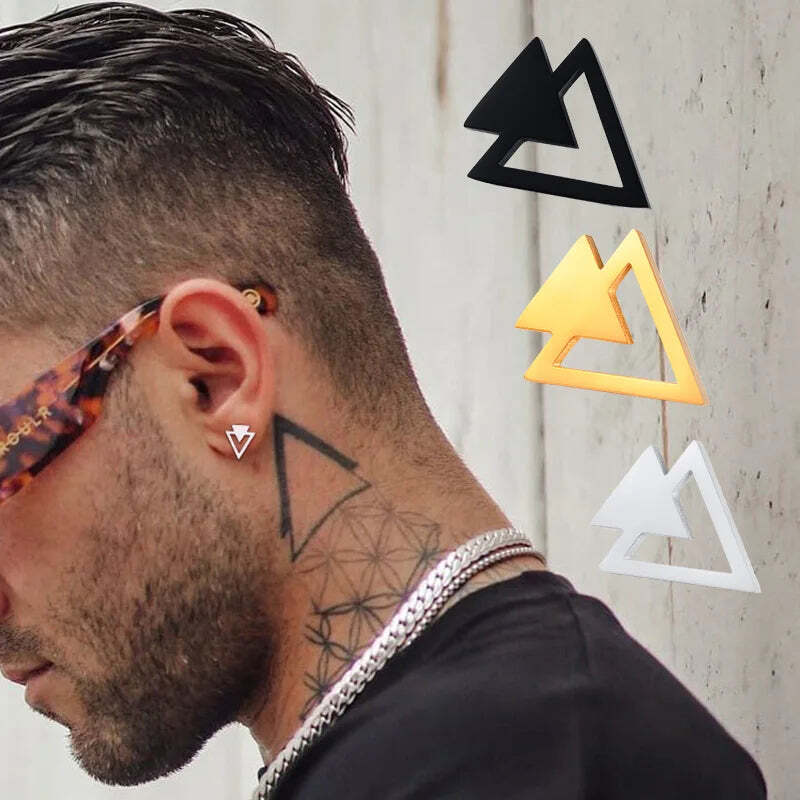 Pendientes geométricos flecha triángulo doble acero inoxidable para hombre