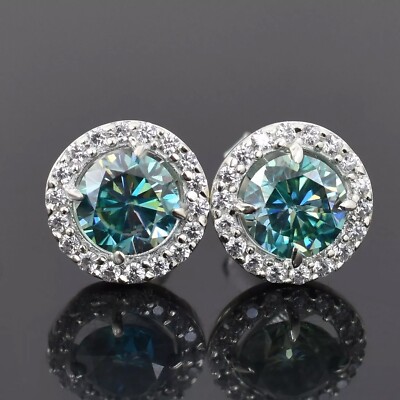 Certified 3.40 Ct Blue Diamonds Solitaire Studs with Accents,