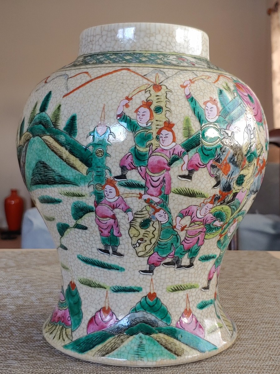 清同治哥釉五彩瓷杨家将大破天门阵将军罐Tongzhi Period Ge Glazed