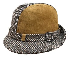 Dobbs Fifth Avenue New York Fedora Wool Suede Trim Hat Size 7 1/8 Brown Plaid
