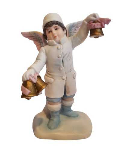1986 Enesco Porcelain Winter Snow Angelic Little Boy with Bells Vintage - Picture 7 of 7