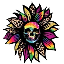 Sublimation Print Tie Dye Skull Sunflower Ready to Press Heat Transfer