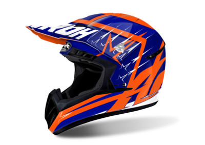 AIROH SCHALTER STARTRUCK BLAU MOTOCROSS HELM - ACU GOLD STEMPEL MONTIERT