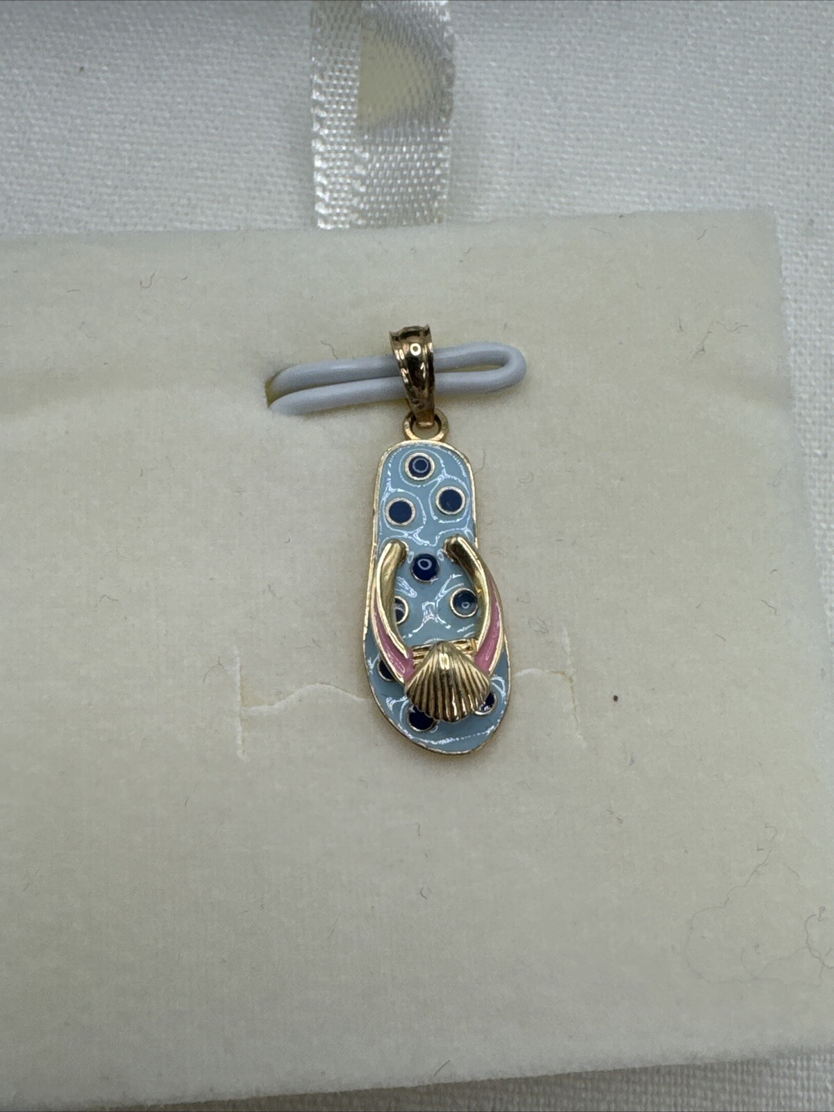 14K Yellow Gold Shell Blue Polka Dot Hawaiian Fli… - image 2