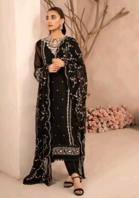 Indian/Pakistani Luxury Embroidered Chiffon Sequence Dress