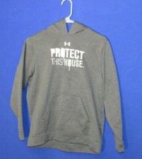 UNDER ARMOUR Pullover Hoodie GRAY Youth YL Protect This House USED